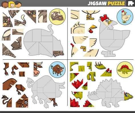 jigsaw puzzle games set with funny cartoon animals 23248235 Vector Art ...