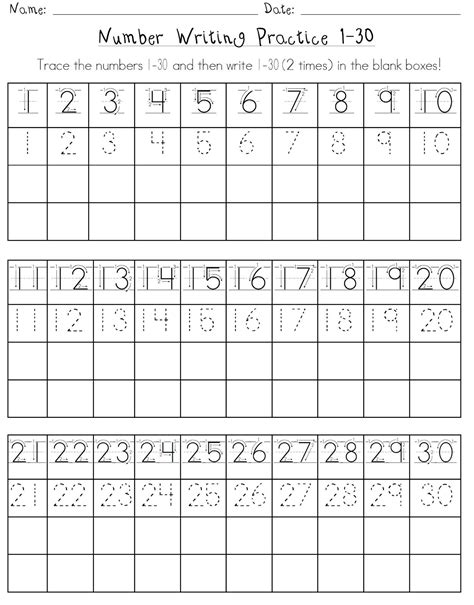 Writing Numbers 1 To 30 Worksheet