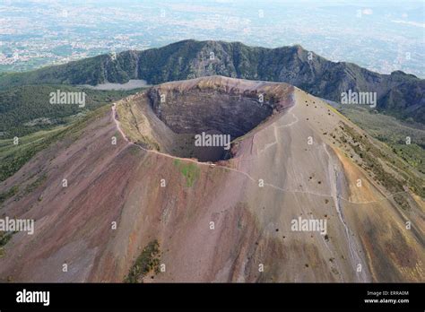 CRATER OF MOUNT VESUVIUS (aerial view). 1281-meter-high volcano between ...