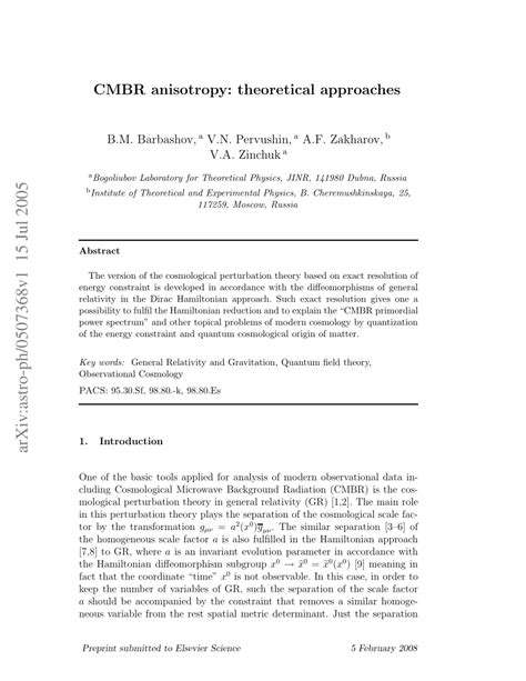 (PDF) CMBR anisotropy: Theoretical approaches