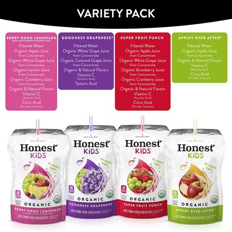 Honest Kids Variety Pack Organic Fruit Juice Drink, 675 fl oz, 32 Pack ...