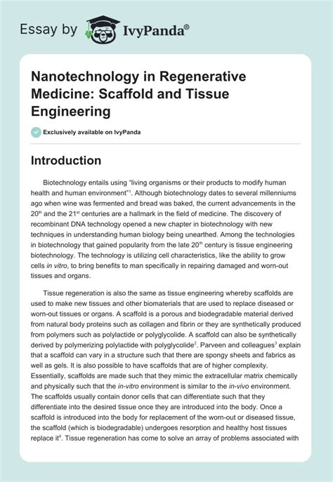 Nanotechnology in Regenerative Medicine: Scaffold and Tissue Engineering - 1501 Words | Essay ...