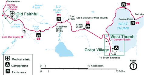 Old Faithful to West Thumb & Grant Village Map of Yellowstone National Park ~ Yellowstone Up ...