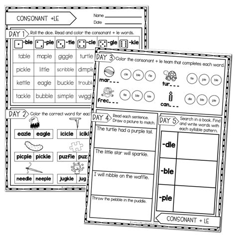 2nd Grade Phonics Worksheets - Consonant + le Syllables (Final Stable Syllables) - Lucky Little ...