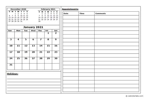 2021 Blank Appointment Calendar - Free Printable Templates