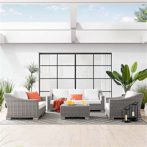 Conway Outdoor White Patio Wicker Rattan Sofa Set - KFROOMS