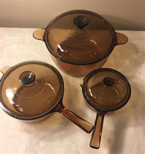 Corning Ware Visions 6 Piece Amber Cookware Set Vintage Corning Ware ...