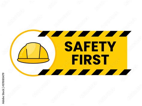 safety first sticker with hard hat concept illustration flat design vector icon Stock Vector ...