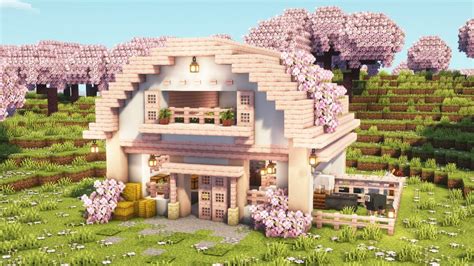 [Minecraft] How to Build a Cherry Blossom Barn / Tutorial - YouTube