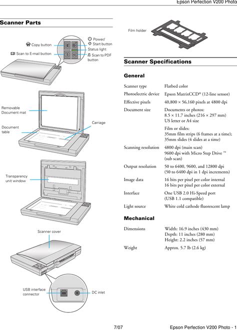 Epson Perfection V200 Photo Users Manual Product Information Guide