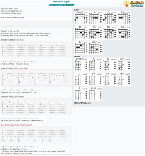 Chord: Here I Go Again - Kim Richey - tab, song lyric, sheet, guitar ...