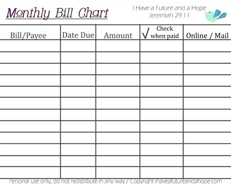 Free Bill Paying Organizer Template Spreadsheet Monthly Printable Get | Bill calendar, Paying ...