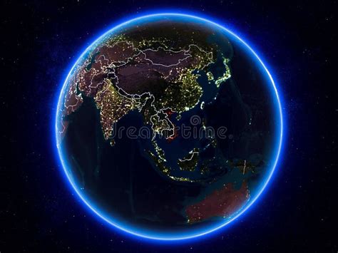 Vietnam on Earth from Space at Night Stock Illustration - Illustration ...