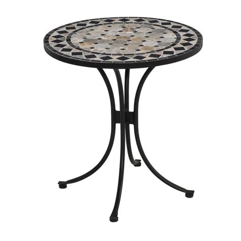 HOMESTYLES 28 in. Black and Tan Round Tile Top Patio Bistro Table-5605-34 - The Home Depot