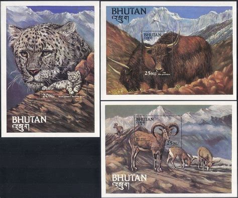 Bhutan 1984 Snow Leopard/ Blue Sheep/ Yak/ Cattle/ Wild Cats ...