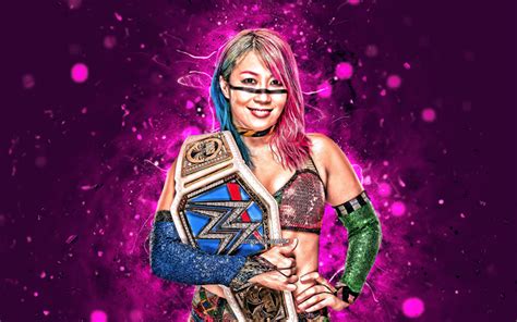 Download wallpapers Asuka, 4k, japanese wrestlers, WWE, wrestling, neon ...