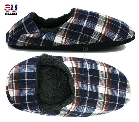 Men's Fleece Lined House Slippers Shoes with Grippers