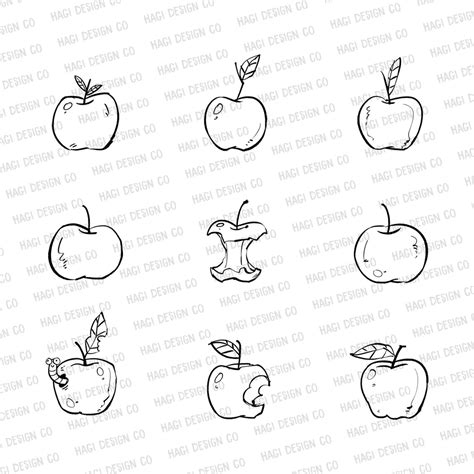 Apple Outlines, Autumn Fruit Graphics, Fall, Black and White Apples, Food, Diet, Cute Cartoon ...