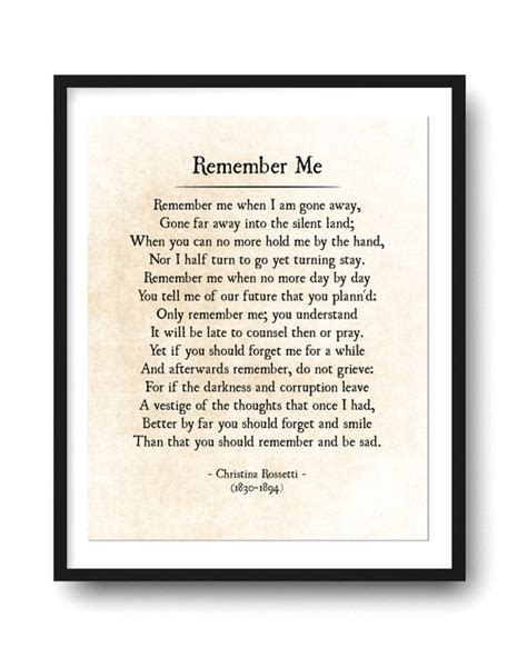 Remember Me Christina Rossetti Funeral Poem Grief and Sorrow - Etsy