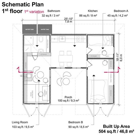 Two 20ft Shipping Container House Floor Plans with 2 Bedrooms