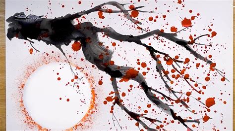 Easy Cherry Blossom Painting | Splatter Painting Technique in ...