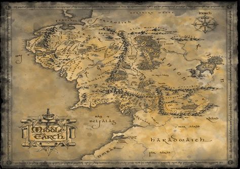 Lord Of The Rings Middle Earth Map Top Fantasy Movie Hobbit | Etsy