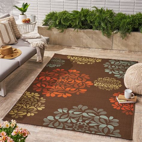 Indoor/ Outdoor Floral 5 x 8 Area Rug, Multicolored,Brown - Walmart.com - Walmart.com