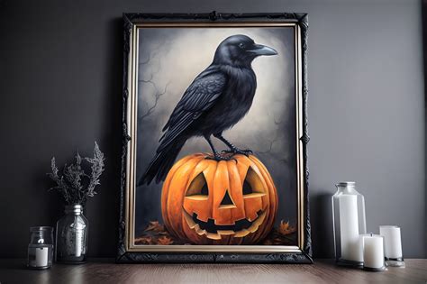 RaveIn Prints - Crow On A Jack O Lantern, Halloween Print, Gothic Home Decor, Dark and Moody ...