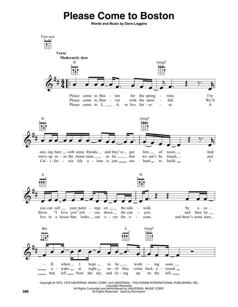 Please Come To Boston by Dave Loggins Sheet Music for Baritone Ukulele ...