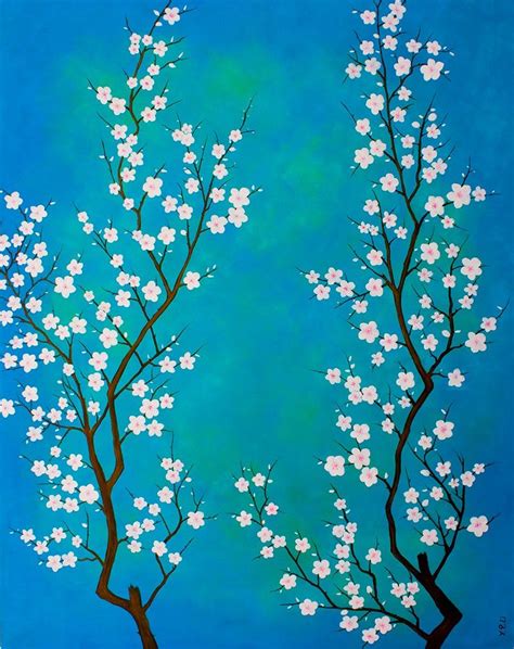 Original Oil Painting White cherry blossom blue Abstract Wall | Etsy ...