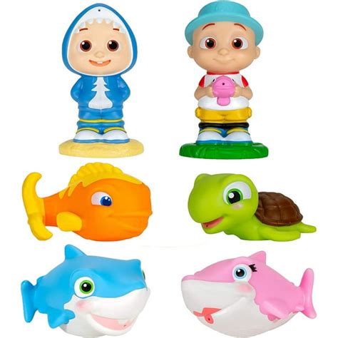 CoComelon Bath Squirter Toys, 6 Pieces - Includes JJ, Baby Shark, Mommy ...