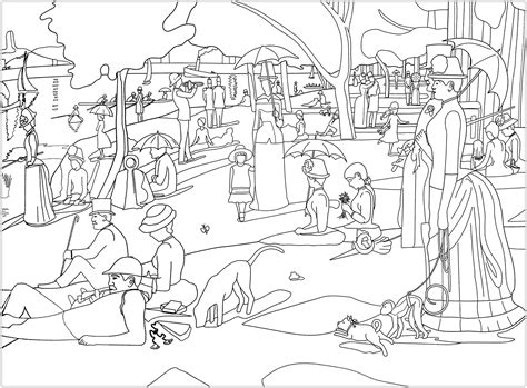 George Seurat - A Sunday on La Grande Jatte - Masterpieces Adult Coloring Pages