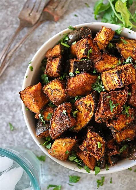 Bowl of easy well spiced roasted eggplant | Roasted eggplant recipes ...