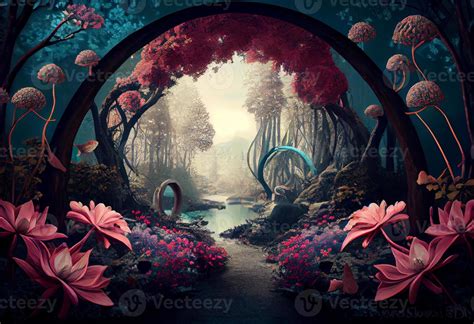 Photo fantasy landscape magical forest background with big flower. Generate Ai 22771925 Stock ...