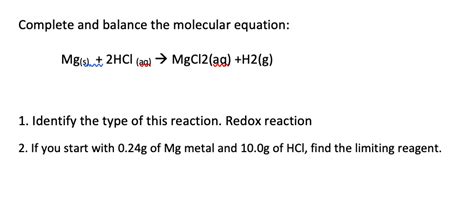 Solved Complete and balance the molecular equation: | Chegg.com