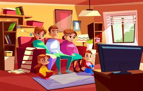 Free Vector | Family together watching tv illustration of parents and ...