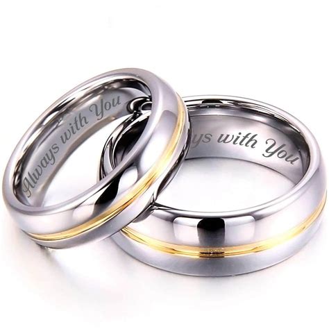 Personalized Couple Promise Rings Silver & Gold Ring Titanium Band Set ...