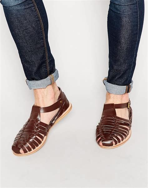 Dune Leather Woven Sandals in Brown for Men - Lyst