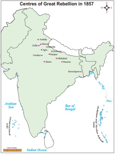 Mark the important centres of 1857 Revolt on an outline map. - Sarthaks ...