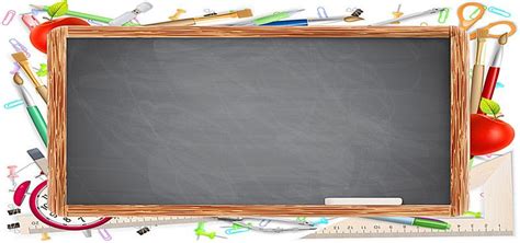 a blackboard surrounded by school supplies on a white background