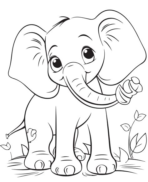 Coloring Page Of Cartoon Baby Elephant Vector Illustration for Coloring ...