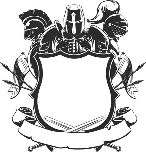 Knight Shield Silhouette Coat of Arm Crest Ornament Black Illustration ...