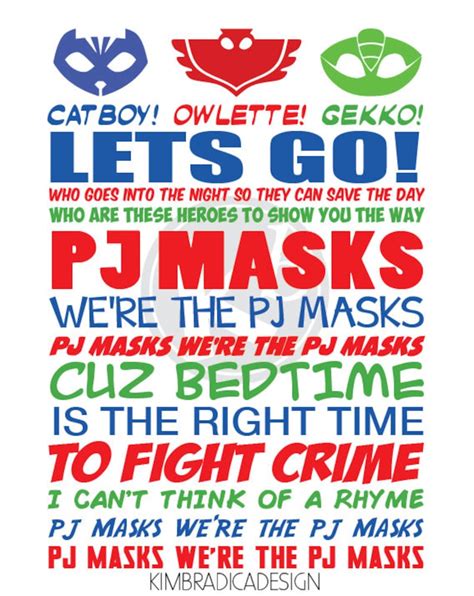 PJ Masks Theme Song 8x10 Digital Print - Etsy