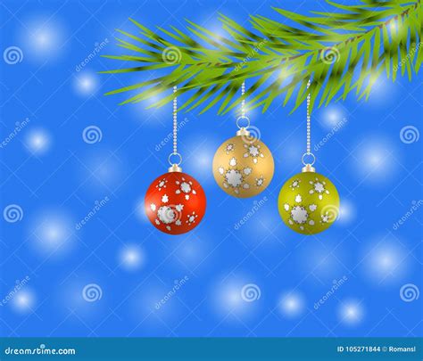 Christmas Tree with Colorful Balls on a Blue Background. Stock Vector - Illustration of festive ...