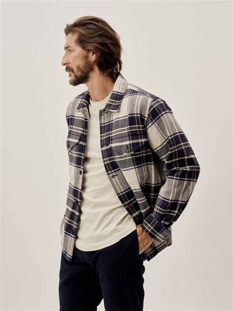 Natural/Navy Plaid Blanket Flannel Field Jacket – Buck Mason | Flannel ...