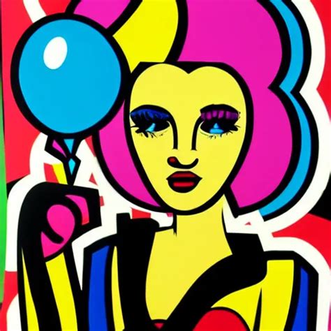 a painting of a woman holding a balloon, a pop art | Stable Diffusion ...