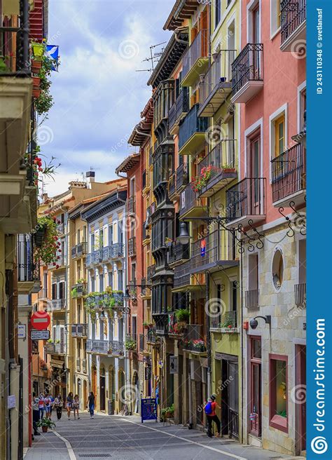 Colorful House Facades in Pamplona Spain, Town Famous for Bull Running Editorial Stock Photo ...