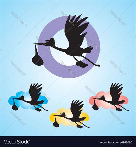 Stork with baby isolated on blue background Vector Image