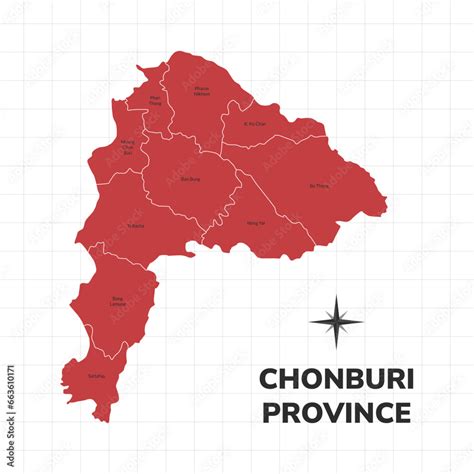 Chonburi Province map illustration. Map of the province in Thailand ...