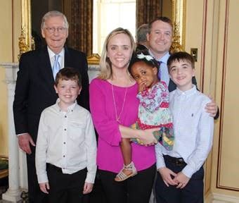 McConnell Welcomes Kentucky Family to U.S. Capitol as 'Angels in Adoption' | K105